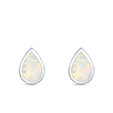 Pear Shape Stud Earrings Lab Created White Opal 925 Sterling Silver (7.5mm)